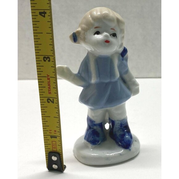 Little Porcelain Dutch Girl Figurine Vintage Child Blue White Waving Hello - Picture 3 of 8